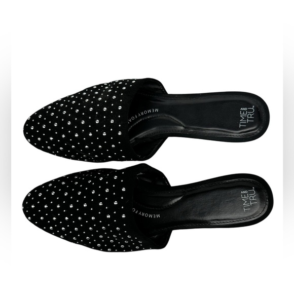 Womens Time And Tru Mule Black & Silver Studded Sz 11 Memory Foam Slip On Slide - Picture 4 of 11